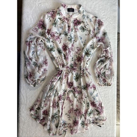 Vici Dresses & Skirts - VICI Women's Floral Ruffle Tiered Mini Dress Sheer Long Sleeve Size M